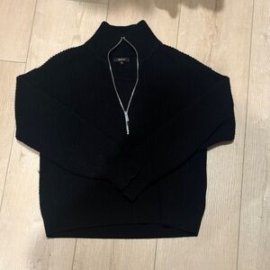 Quince 100% Wool Black Half-Zip Ribbed Sweater